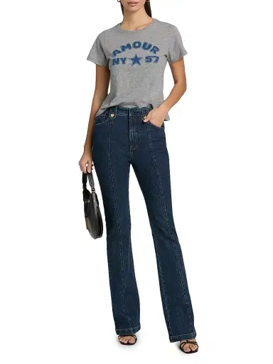 Cinq à Sept Women's Amour 57 Cotton Shrunken Crewneck T-Shirt - Heather Grey | Thumbnail 2 Cinq à Sept Women's Amour 57 Cotton Shrunken Crewneck T-Shirt - Heather Grey | Thumbnail 2