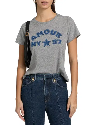Cinq à Sept Women's Amour 57 Cotton Shrunken Crewneck T-Shirt - Heather Grey | Thumbnail 3 Cinq à Sept Women's Amour 57 Cotton Shrunken Crewneck T-Shirt - Heather Grey | Thumbnail 3