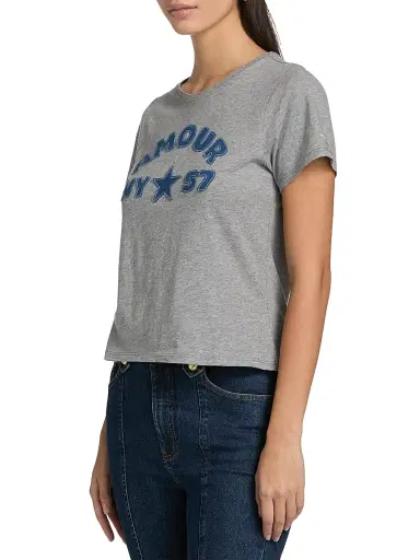 Cinq à Sept Women's Amour 57 Cotton Shrunken Crewneck T-Shirt - Heather Grey | Thumbnail 4 Cinq à Sept Women's Amour 57 Cotton Shrunken Crewneck T-Shirt - Heather Grey | Thumbnail 4
