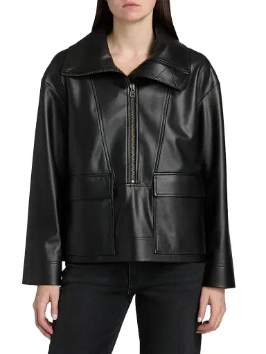 Veronica Beard Women's Brian Faux-Leather Popover Jacket | Thumbnail 3 Veronica Beard Women's Brian Faux-Leather Popover Jacket | Thumbnail 3