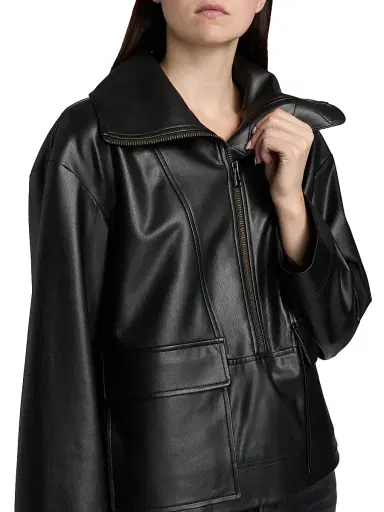 Veronica Beard Women's Brian Faux-Leather Popover Jacket | Thumbnail 6 Veronica Beard Women's Brian Faux-Leather Popover Jacket | Thumbnail 6
