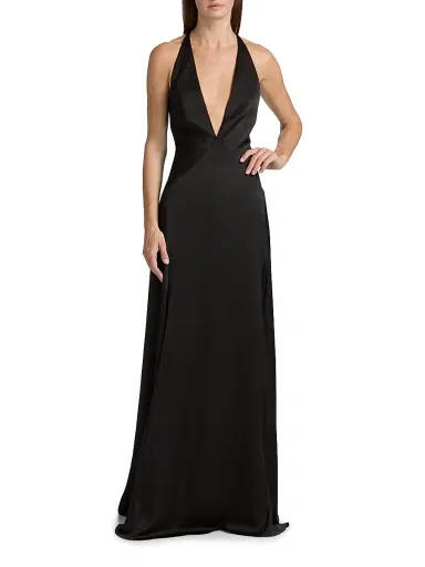 Ramy Brook Women's Belle Plunging V-Neck Satin Gown - Black - Size 16 | Thumbnail 2 Ramy Brook Women's Belle Plunging V-Neck Satin Gown - Black - Size 16 | Thumbnail 2