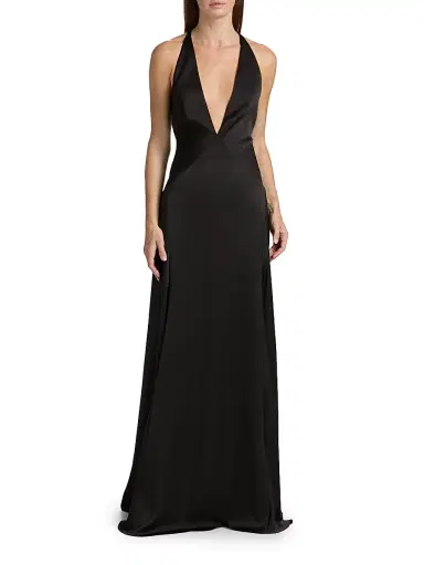 Ramy Brook Women's Belle Plunging V-Neck Satin Gown - Black - Size 16 | Thumbnail 3 Ramy Brook Women's Belle Plunging V-Neck Satin Gown - Black - Size 16 | Thumbnail 3