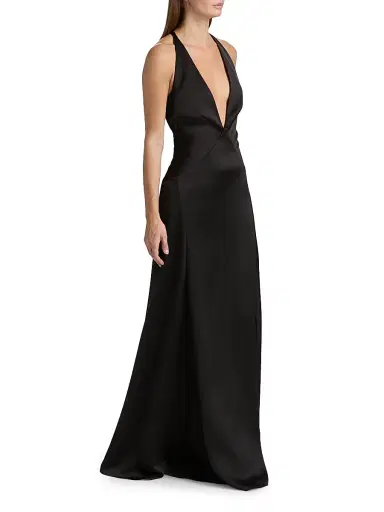 Ramy Brook Women's Belle Plunging V-Neck Satin Gown - Black - Size 16 | Thumbnail 4 Ramy Brook Women's Belle Plunging V-Neck Satin Gown - Black - Size 16 | Thumbnail 4