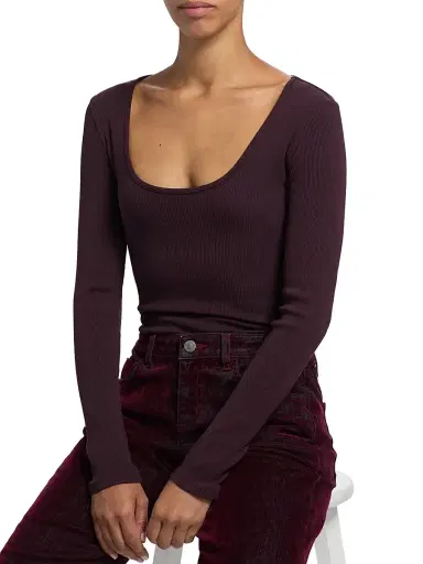 L'AGENCE Women's Elara Rib-Knit Bodysuit - Dark Malbec | Thumbnail 2 L'AGENCE Women's Elara Rib-Knit Bodysuit - Dark Malbec | Thumbnail 2