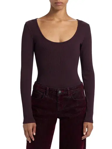 L'AGENCE Women's Elara Rib-Knit Bodysuit - Dark Malbec | Thumbnail 3 L'AGENCE Women's Elara Rib-Knit Bodysuit - Dark Malbec | Thumbnail 3