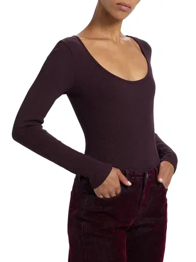 L'AGENCE Women's Elara Rib-Knit Bodysuit - Dark Malbec | Thumbnail 4 L'AGENCE Women's Elara Rib-Knit Bodysuit - Dark Malbec | Thumbnail 4