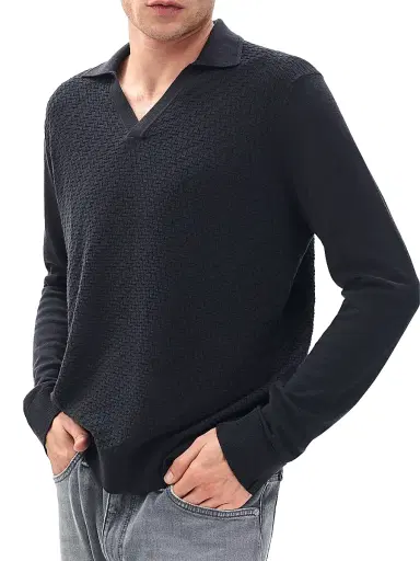 rag & bone Men's Charles Johnny Collar Polo Sweater - Washed Black | Thumbnail 3 rag & bone Men's Charles Johnny Collar Polo Sweater - Washed Black | Thumbnail 3