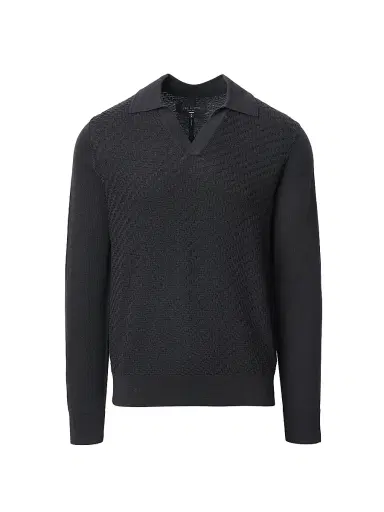 rag & bone Men's Charles Johnny Collar Polo Sweater - Washed Black | Thumbnail 1 rag & bone Men's Charles Johnny Collar Polo Sweater - Washed Black | Thumbnail 1