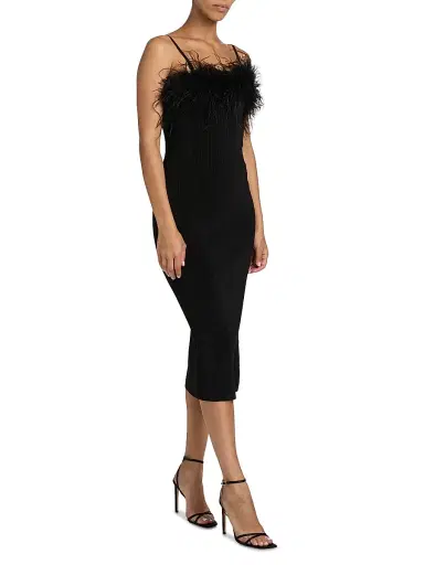 Milly Women's Robena Feather-Trimmed Ribbed Midi-Dress | Thumbnail 4 Milly Women's Robena Feather-Trimmed Ribbed Midi-Dress | Thumbnail 4