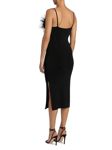 Milly Women's Robena Feather-Trimmed Ribbed Midi-Dress | Thumbnail 5 Milly Women's Robena Feather-Trimmed Ribbed Midi-Dress | Thumbnail 5