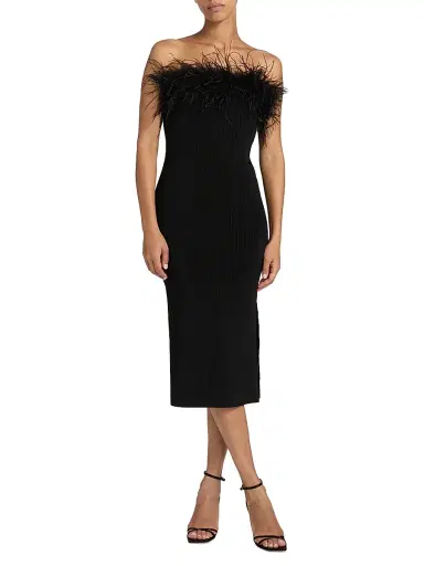 Milly Women's Robena Feather-Trimmed Ribbed Midi-Dress | Thumbnail 6 Milly Women's Robena Feather-Trimmed Ribbed Midi-Dress | Thumbnail 6