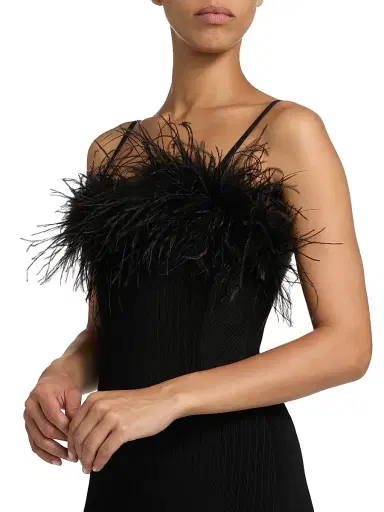 Milly Women's Robena Feather-Trimmed Ribbed Midi-Dress | Thumbnail 7 Milly Women's Robena Feather-Trimmed Ribbed Midi-Dress | Thumbnail 7