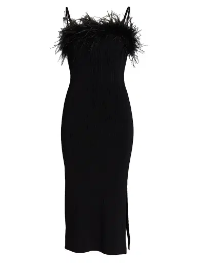 Milly Women's Robena Feather-Trimmed Ribbed Midi-Dress | Thumbnail 1 Milly Women's Robena Feather-Trimmed Ribbed Midi-Dress | Thumbnail 1
