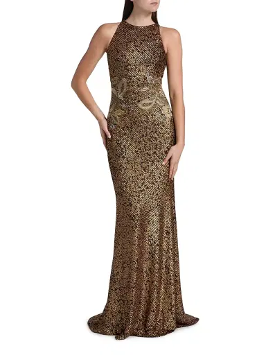 Naeem Khan Women's Floral-Appliquéd Stretch-Sequined Halterneck Gown - Gold | Thumbnail 2 Naeem Khan Women's Floral-Appliquéd Stretch-Sequined Halterneck Gown - Gold | Thumbnail 2