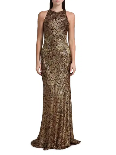 Naeem Khan Women's Floral-Appliquéd Stretch-Sequined Halterneck Gown - Gold | Thumbnail 3 Naeem Khan Women's Floral-Appliquéd Stretch-Sequined Halterneck Gown - Gold | Thumbnail 3
