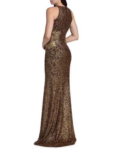 Naeem Khan Women's Floral-Appliquéd Stretch-Sequined Halterneck Gown - Gold | Thumbnail 5 Naeem Khan Women's Floral-Appliquéd Stretch-Sequined Halterneck Gown - Gold | Thumbnail 5
