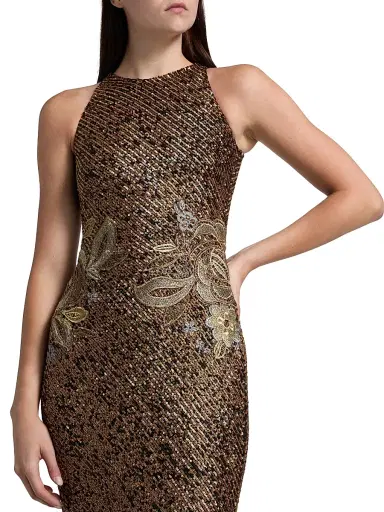 Naeem Khan Women's Floral-Appliquéd Stretch-Sequined Halterneck Gown - Gold | Thumbnail 6 Naeem Khan Women's Floral-Appliquéd Stretch-Sequined Halterneck Gown - Gold | Thumbnail 6