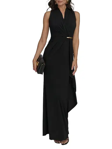 Donna Karan New York Women's Filament Jersey Wrap-Style Cocktail Dress - Black | Thumbnail 2 Donna Karan New York Women's Filament Jersey Wrap-Style Cocktail Dress - Black | Thumbnail 2