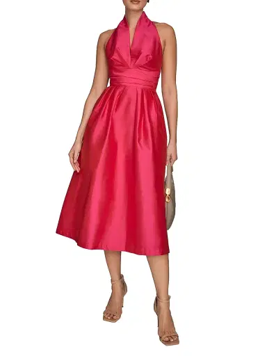 Donna Karan New York Women's Taffeta Halterneck Midi-Dress - Hot Fuschia - Size 2 | Thumbnail 2 Donna Karan New York Women's Taffeta Halterneck Midi-Dress - Hot Fuschia - Size 2 | Thumbnail 2