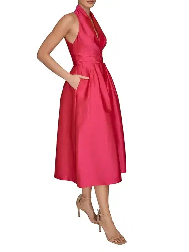 Donna Karan New York Women's Taffeta Halterneck Midi-Dress - Hot Fuschia - Size 2 | Thumbnail 3 Donna Karan New York Women's Taffeta Halterneck Midi-Dress - Hot Fuschia - Size 2 | Thumbnail 3