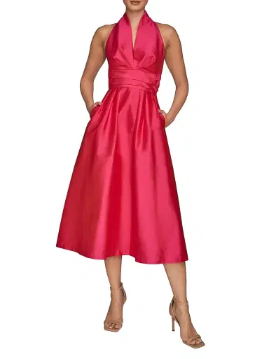 Donna Karan New York Women's Taffeta Halterneck Midi-Dress - Hot Fuschia - Size 2 | Thumbnail 1 Donna Karan New York Women's Taffeta Halterneck Midi-Dress - Hot Fuschia - Size 2 | Thumbnail 1