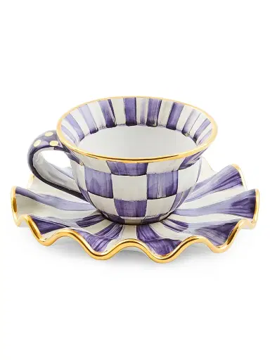 MacKenzie-Childs Plum Check Ceramic Teacup | Thumbnail 3 MacKenzie-Childs Plum Check Ceramic Teacup | Thumbnail 3
