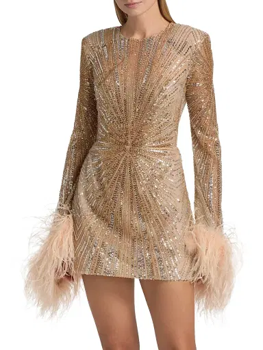 Bronx and Banco Women's Tokyo Feather-Cuff Sequined Minidress - Gold | Thumbnail 3 Bronx and Banco Women's Tokyo Feather-Cuff Sequined Minidress - Gold | Thumbnail 3