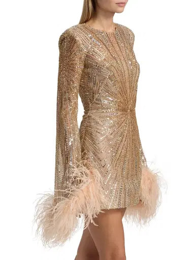 Bronx and Banco Women's Tokyo Feather-Cuff Sequined Minidress - Gold | Thumbnail 4 Bronx and Banco Women's Tokyo Feather-Cuff Sequined Minidress - Gold | Thumbnail 4