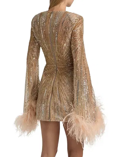 Bronx and Banco Women's Tokyo Feather-Cuff Sequined Minidress - Gold | Thumbnail 5 Bronx and Banco Women's Tokyo Feather-Cuff Sequined Minidress - Gold | Thumbnail 5