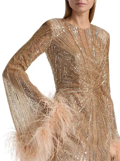 Bronx and Banco Women's Tokyo Feather-Cuff Sequined Minidress - Gold | Thumbnail 6 Bronx and Banco Women's Tokyo Feather-Cuff Sequined Minidress - Gold | Thumbnail 6