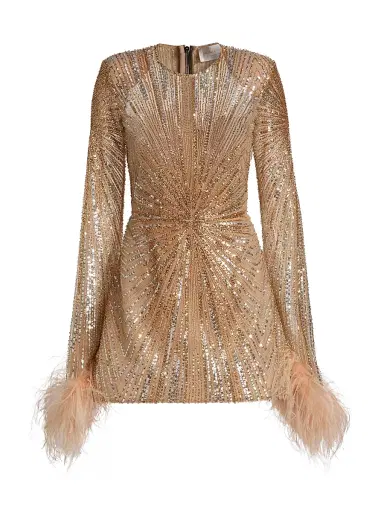 Bronx and Banco Women's Tokyo Feather-Cuff Sequined Minidress - Gold | Thumbnail 1 Bronx and Banco Women's Tokyo Feather-Cuff Sequined Minidress - Gold | Thumbnail 1