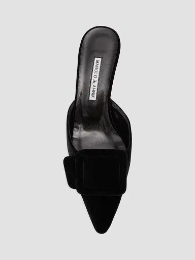 Manolo Blahnik Women's Maysale 50MM Buckle-Detail Velvet Kitten-Heel Mules | Thumbnail 5 Manolo Blahnik Women's Maysale 50MM Buckle-Detail Velvet Kitten-Heel Mules | Thumbnail 5