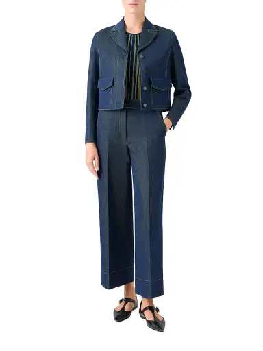 Akris punto Women's Boxy Topstitched Changeant Denim Jacket | Thumbnail 2 Akris punto Women's Boxy Topstitched Changeant Denim Jacket | Thumbnail 2
