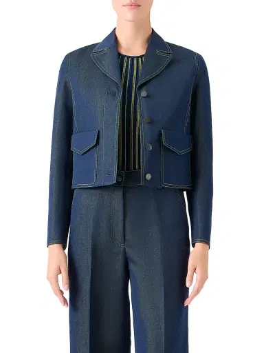 Akris punto Women's Boxy Topstitched Changeant Denim Jacket | Thumbnail 3 Akris punto Women's Boxy Topstitched Changeant Denim Jacket | Thumbnail 3