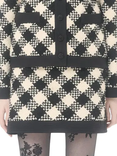 Valentino Garavani Women's Damier Tweed Skirt - Birch Black - Size 8 | Thumbnail 2 Valentino Garavani Women's Damier Tweed Skirt - Birch Black - Size 8 | Thumbnail 2