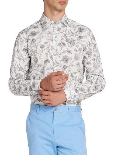 Etro Men's Roma Floral Stretch-Cotton Shirt - Print On White Base - Size 15.75 | Thumbnail 3 Etro Men's Roma Floral Stretch-Cotton Shirt - Print On White Base - Size 15.75 | Thumbnail 3