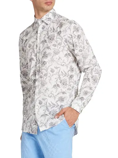 Etro Men's Roma Floral Stretch-Cotton Shirt - Print On White Base - Size 15.75 | Thumbnail 4 Etro Men's Roma Floral Stretch-Cotton Shirt - Print On White Base - Size 15.75 | Thumbnail 4