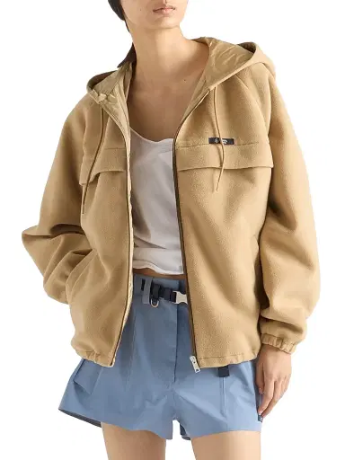 Prada Women's Technical Fleece Hoodie Jacket - Brown Beige | Thumbnail 2 Prada Women's Technical Fleece Hoodie Jacket - Brown Beige | Thumbnail 2