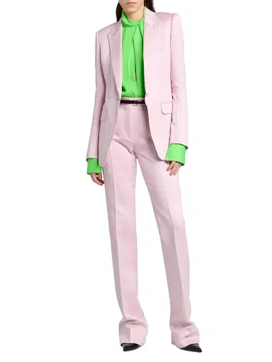 TOM FORD Women's Tailored Cotton-Silk Straight-Leg Pants - Orchid Pink | Thumbnail 2 TOM FORD Women's Tailored Cotton-Silk Straight-Leg Pants - Orchid Pink | Thumbnail 2
