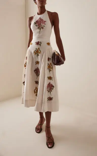Agua by Agua Bendita Balsa Embroidered Linen Midi Halter Dress | Thumbnail 2 Agua by Agua Bendita Balsa Embroidered Linen Midi Halter Dress | Thumbnail 2