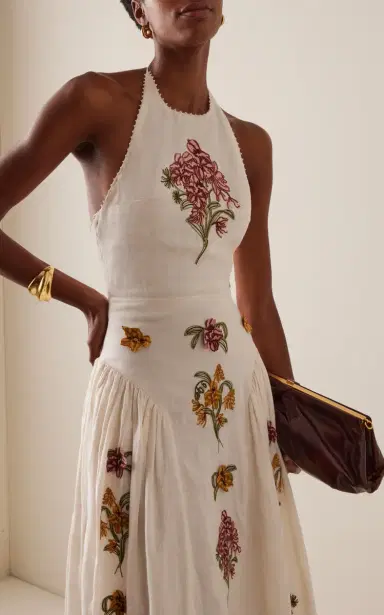 Agua by Agua Bendita Balsa Embroidered Linen Midi Halter Dress | Thumbnail 3 Agua by Agua Bendita Balsa Embroidered Linen Midi Halter Dress | Thumbnail 3