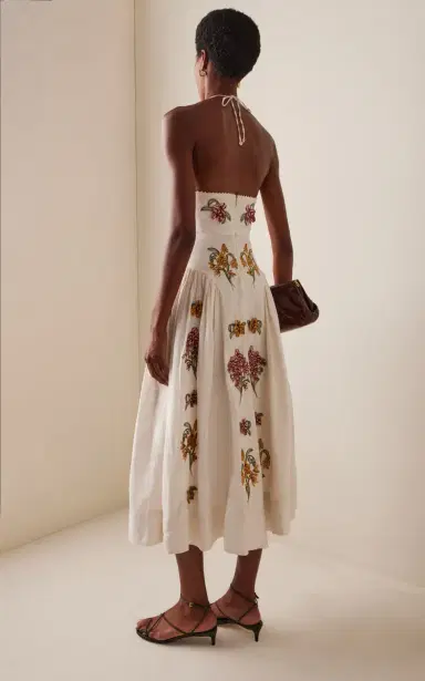 Agua by Agua Bendita Balsa Embroidered Linen Midi Halter Dress | Thumbnail 4 Agua by Agua Bendita Balsa Embroidered Linen Midi Halter Dress | Thumbnail 4