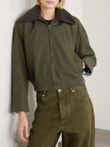 Bottega Veneta Intrecciato Leather-trimmed Cotton-twill Jacket | Thumbnail 3 Bottega Veneta Intrecciato Leather-trimmed Cotton-twill Jacket | Thumbnail 3