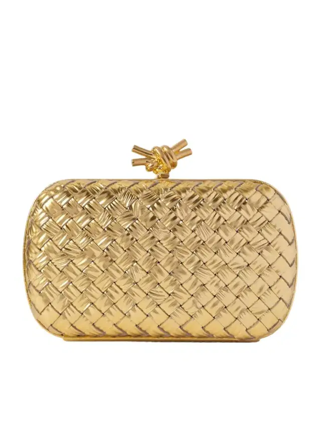 Bottega Veneta Knot Padded Intrecciato Metallic Leather Clutch
