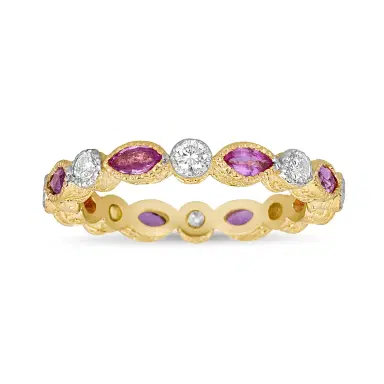 TANYA FARAH Diamond Modern Etruscan Pink Sapphire Stack Ring | Thumbnail 1 TANYA FARAH Diamond Modern Etruscan Pink Sapphire Stack Ring | Thumbnail 1