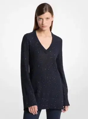Michael Kors Collection Sequined Linen and Cotton V-Neck Sweater | Thumbnail 3 Michael Kors Collection Sequined Linen and Cotton V-Neck Sweater | Thumbnail 3
