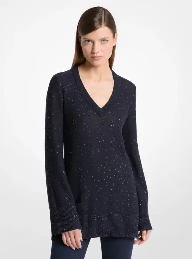 Michael Kors Collection Sequined Linen and Cotton V-Neck Sweater | Thumbnail 4 Michael Kors Collection Sequined Linen and Cotton V-Neck Sweater | Thumbnail 4