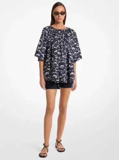 Michael Kors Collection Floral Chiné Cotton Poplin Blouse | Thumbnail 4 Michael Kors Collection Floral Chiné Cotton Poplin Blouse | Thumbnail 4