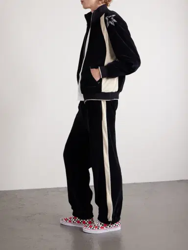 Valentino Garavani Striped Cotton-Blend Velvet Sweatpants - Men | Thumbnail 2 Valentino Garavani Striped Cotton-Blend Velvet Sweatpants - Men | Thumbnail 2